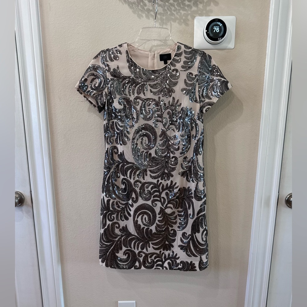 Banana Republic Dark Gray Sequin T  Dress Lined Cap Sleeve Party Cocktail Size 2